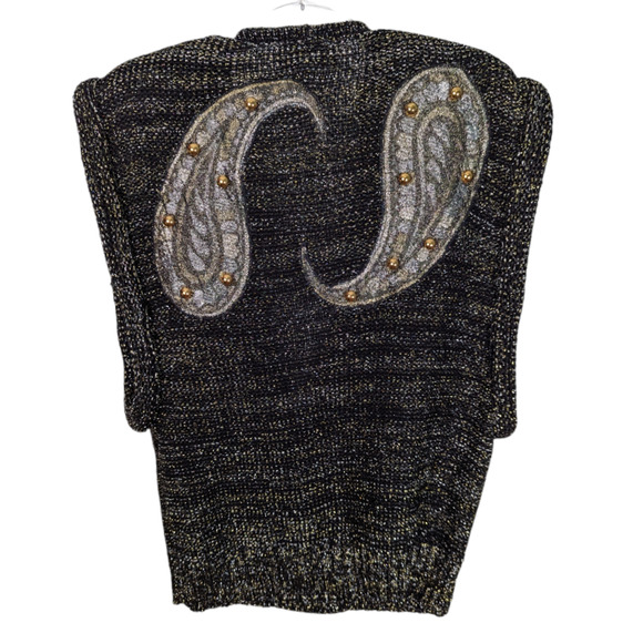 Vintage 80's Gabani Couture Sweater Vest Wool Metallic Paisley Embellishments - Picture 2 of 14
